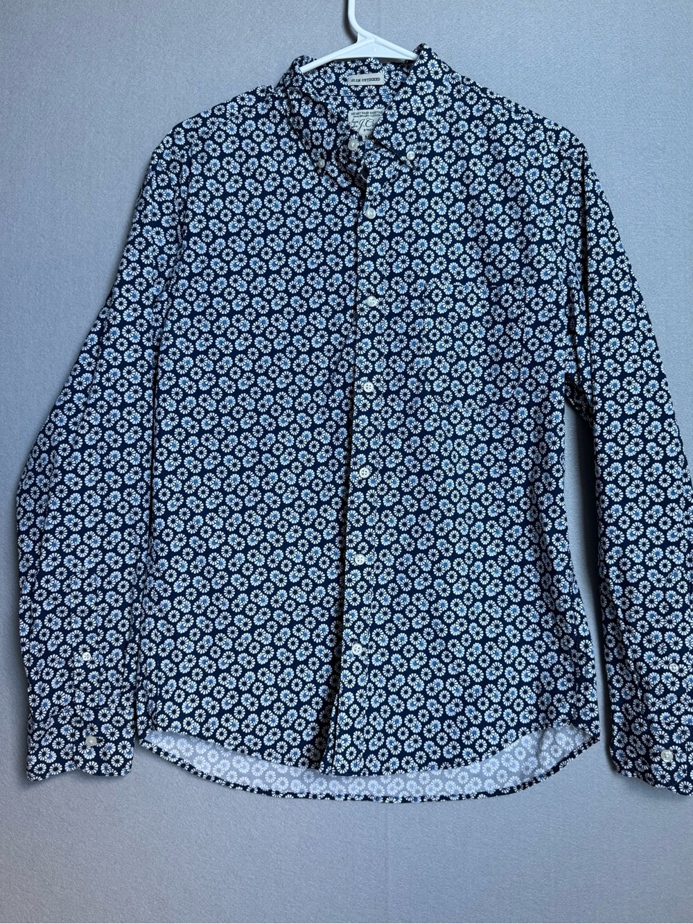 J. Crew Shirt Mens Medium‎ Blue Floral Slim Secret Wash Organic Cotton Stretch